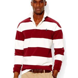 Polo Ralph Lauren Maroon & White Stripe Iconic Rugby Shirt